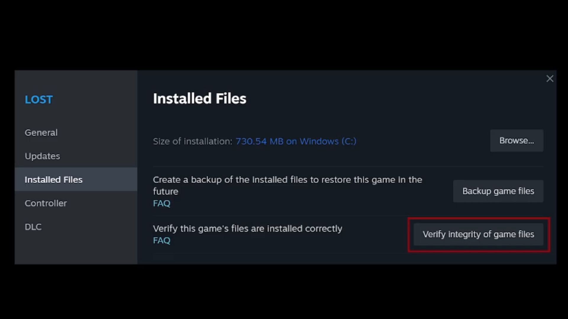 Verifying the integrity of the game files on Steam (Image via Valve)
